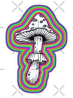 a drawing of a mushroom with multicolored lines