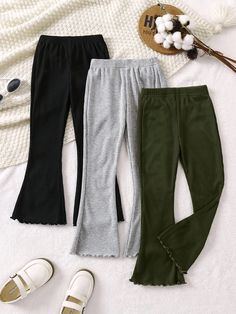 Multicolor Casual Collar  Fabric Plain Flare Leg Embellished upper cuff circumference  Young Girls Clothing Pretty Pants, Grey Colour Suit, Flare Leg Pants, Start Saving, Ribbed Tank Tops, Drawstring Hoodie, Girls Clothing, Pants Outfit, Flare Pants