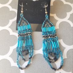 Blue Bead Long Dangle Earrings Bundle & Save Blue Beaded Fringe Dangle Jewelry, Adjustable Blue Earrings With Black Beads, Traditional Blue Beaded Fringe Earrings, Southwestern Style Blue Earrings For Festivals, Blue Dangle Earrings With Black Beads, Blue Long Drop Jewelry With Beaded Fringe, Southwestern Style Blue Festival Earrings, Bohemian Blue Long Drop Beaded Earrings, Southwestern Blue Beaded Earrings With Round Beads