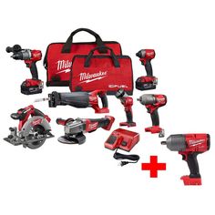 M18 FUEL 18-Volt Lithium-Ion Brushless Cordless Combo Kit (7-Tool) with  M18 FUEL 1/2 in. Impact Wrench - Super Arbor Portable Band Saw, Milwaukee Fuel, Cordless Hammer Drill, Tower Light, Saw Tool, Milwaukee M18, Cordless Power Tools, Milwaukee Tools, Cordless Tools