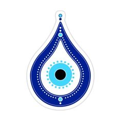 a blue and white sticker with an eye in the center, on a white background