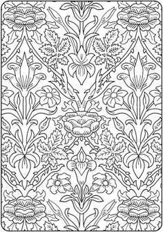 an intricately designed coloring page with flowers and leaves