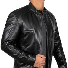 Luis Black Real Lambskin Leather Moto Biker Jacket Men’s
If you're a guy who enjoys biking, you're probably looking for the right kind of clothing to complete your look. The motorcycle look is all about making a statement, but not in an inappropriate way for society. A biker leather jacket for men can help you achieve this look with its crisp, black leather construction and iconic zipper closure.

A black biker leather jacket has multiple pockets and includes a front zipper pocket and two interi Moto Leather Jacket With Zip Fly For Motorcycling, Fitted Biker Jacket For Urban Adventures, Motorcycling Moto Leather Jacket, Fitted Biker Leather Jacket For Urban Adventures, Fitted Biker Leather Jacket, Urban Leather Motorcycle Jacket With Zipper Closure, Leather Biker Jacket For Urban Adventures, Urban Leather Jacket With Zipper Closure For Motorcycling, Urban Leather Jacket With Zipper For Motorcycling