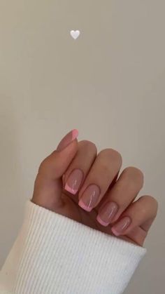 Natural French Tip Nails Square, Square Gel Extension Nails, Athletic Nails Length, Fingertip Length Nails, Simple Senior Picture Nails, Pink Feminine Nails, Prom Nails Solid Color, French Tip Nails By Skin Tone Range, Short Arclyc Nail Ideas