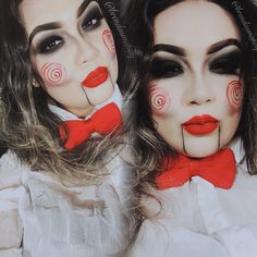 Billy Puppet Makeup, The Saw Halloween Costume, Jig Saw Costume Girl, Diy Jigsaw Makeup, Jigsaw Diy Costume, Saw Puppet Costume, Billy The Puppet Costume Female, Jigsaw Makeup Woman, Billy The Puppet Makeup