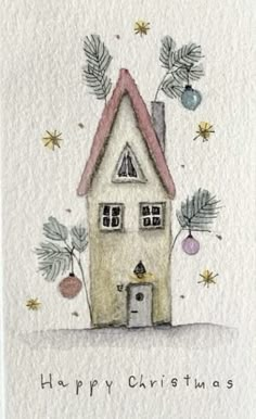 a christmas card with a house on it