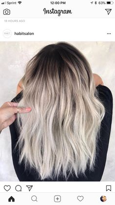 Shadow Root With Ash Blonde, Balayage Hair Dark Roots Ash Blonde, Icy Blonde Color Melt, Shadow Root Ombre, Blonde Balayage With Darker Roots, Ice Baylage Hair, Blonde Hair Dark Roots Medium Length, Ombre Hair Color For Blondes Dark Roots, Icy Hair Dark Roots