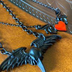 Gothic Boho Crow And Heart Shaped Necklace. Lot Of Two Excellent Quality The Long One Measures 22 Inches And The Short One Measures 16 Inches And You Can Adjust It For A Choker Design As Well. Black Heart Pendant Edgy Jewelry, Edgy Black Heart Pendant Jewelry, Edgy Black Necklaces For Valentine's Day, Choker Design, Gothic Boho, Choker Designs, Heart Shaped Necklace, Heart Necklace, Womens Jewelry Necklace