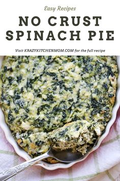 the cover of easy recipes no crust spinach pie