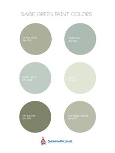 several shades of green paint with the words sage green paint colors on them in white