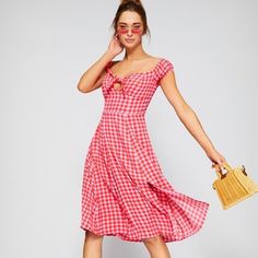 Beautiful Summer Dress Pink/Red Gingham Print Gingham Dress With Short Sleeves For Garden Party, Casual Red Midi Dress For Picnic, Casual Red Plaid Dress For Spring, Red Fitted Plaid Summer Dress, Retro Gingham Dress For Spring, Retro Plaid Dress For Spring, Red Plaid Dress For Spring Picnic, Retro Plaid Summer Dress, Casual Plaid Midi Dress For Picnic