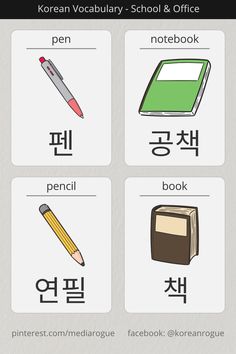 school supplies with korean names Learning Languages Tips, Korea Language, Alphabet Words, Biology Facts