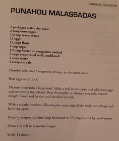 the instructions for how to make a pumahou malasadas recipe