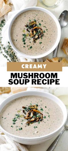 creamy mushroom soup recipe in a white bowl