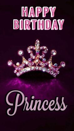 a purple birthday card with a tiara and the words happy birthday princess on it