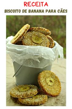 homemade double banana dog treats in a bucket on a table with the words homemade double banana dog treats