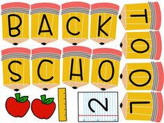 an image of back to school cliparts with pencils and apples on it