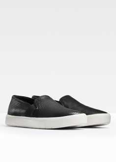 The signature Blair sneakers are made from perforated Italian leather. Elasticated sides ensure they slip on with ease. Online Lingerie, Perforated Leather, Iconic Women, Sock Shoes, Sneakers Black, Leather Sneakers, Italian Leather, Everyday Fashion, Slip On Sneaker