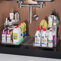 there are many different types of cleaning products on the shelf