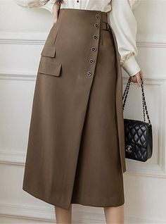 Pencil Work, Plain Skirt, Skirts Long, Office Skirt, Skirt Pencil, Rock Outfit, Work Skirts, Brown Skirts, Elegant Skirt