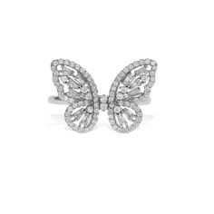 Alexandra Marks | Fluttering CZ Butterfly Statement Ring White Butterfly Ring For Party, Elegant Butterfly Ring For Parties, Elegant Silver Butterfly Ring For Party, Elegant Diamond Butterfly Ring For Parties, Fantasy Butterfly, Jewelry Boutique, Butterfly Ring, Butterfly Jewelry, Cz Ring