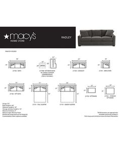 the macy's sofa is shown with measurements for it