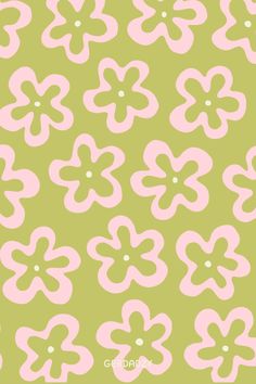 a green background with pink flowers on it