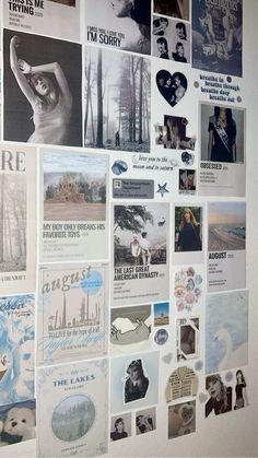 the wall is covered with many different pictures