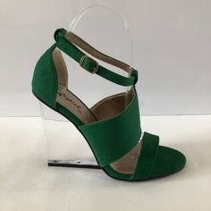 Beautiful Green Wedge Sandal With Transparent Heel. Approximate Heel Height Is 4.5 In. New, Never Worn. Green Open Toe Wedge Sandals For Party, Green Closed Toe Wedge Sandals, Trendy Wedge Sandals With 4-inch Heel, Green Wedge Heel Sandals For Party, Green Platform Wedge Sandals With Open Heel, Green Open Heel Wedge Sandals For Party, Trendy Green Open Toe Wedge Sandals, Green High Heel Wedge Sandals For Spring, Green Synthetic Open Heel Wedge Sandals