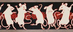 an image of three mice on a black and red background with flowers in the foreground