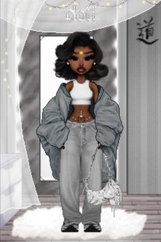 Glam purse, curly bob, gray mom jeans, oversized fit, cozy fit. Gray Mom Jeans, Bratz Fits, Animation Outfits, Tudor Period, Imvu Outfits Ideas Cute, Teen Swag Outfits, Cute Nike Outfits