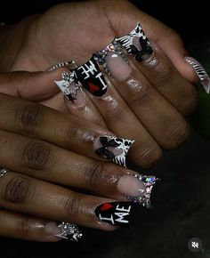 Acrylic Nail Designs Coffin, Black Acrylic Nails, French Tip Acrylic Nails, Long Acrylic Nails Coffin