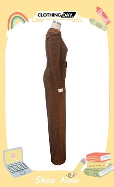 Black Sexy Solid Patch with Belt V Neck Regular Jumpsuits Brown Stretch Jumpsuits And Rompers For Party, Brown Jumpsuit For Fall Party, Brown Long Sleeve Jumpsuits For Night Out, Fitted Brown Jumpsuits And Rompers For Party, Chic Brown Jumpsuits And Rompers For Party, Jumpsuit, V Neck, Free Shipping, Gold