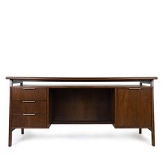 Ward Desk - desk with mid century design Mid Century Executive Desk, Dark Walnut Desk, Midcentury Modern Desk, Mid Century Office Desk, Displaying Trinkets, Writting Desks, Desk Blue, Bedroom Revamp, Fine Art Lighting