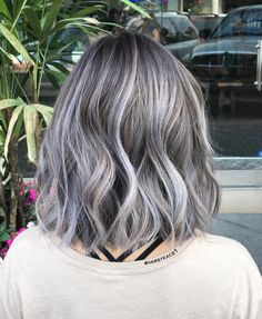 Silver Brown Blonde Hair, Grey Chunky Highlights, Short Ashy Hair, Blending Gray Hair Brunettes Short, Steel Gray Hair, Lavender Gray Hair, Grey Blending Balayage, Grey Ombre Hair Short, Grey Transition Hair Highlights