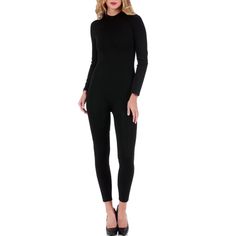 InstantFigure Mock Neck Pant Jumpsuit 16919P Black Long Sleeve Elastane Unitard, Black Seamless High-stretch Bodysuit, Black High Stretch Long Sleeve Unitard, Black Stretch Long Sleeve Unitard, Black Stretch Full-length Bodysuit, Full Body Suit, Boat Neck Dress, Carolina Beach, Style Savvy