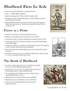 Learn about Blackbeard, aka Edward Teach, the famous 18th century pirate who sailed the Atlantic during the Golden Age of Piracy. Perfect for a Social Studies lesson about pirates.   This handout summarizes the life of Blackbeard in one easy-to-read PDF. Social Studies Printables, Unit Studies Homeschool, Golden Age Of Piracy, Homeschool Social Studies, American Colonies, Social Studies Lesson, History Education