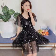 Top Seller for Women Shiny Mesh Dress High Waist Short Sleeve Fairy Cute Bow Casual Elegant Fit, Women's Dresses High Waist Short, Cute Bow, Top Seller, Cute Bows, Mesh Dress, High Waisted Shorts, Women's Fashion Dresses, Women's Dresses, High Waist