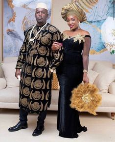 Luxury Black Sets For Ceremonies, Luxury Black Sets For Ceremony, Luxury Black Ceremony Set, Black Outfits For Couples, Luxury Black Ceremonial Sets, Black Long Sleeve Sets For Traditional Ceremonies, Couples Black Outfits, Isi Agu, Outfits For Couples