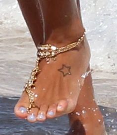 Star Tattoo Meaning, Hippie Sandals, Trendy Beachwear, Crazy Tattoos, Foot Chain, Angela Simmons, Star Tattoo, Ankle Jewelry, Foot Tattoo