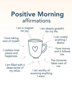 a coffee cup with the words positive morning affirmations