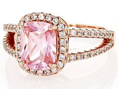 Bella Luce® pink and white diamond simulants 4.72ctw rectangular cushion and round, Eterno™ 18k rose gold over sterling silver ring. Measures approximately 0.88" L x 0.50" W an is not sizeable. The diamond equivalent weight is 2.86ctw. Pink Diamond Ring With Pave Setting For Gift, Pink Diamond Ring With Pave Setting As Gift, Rose Gold Cushion Cut Jewelry With Diamond Accents, Cushion Cut Rose Gold Jewelry With Diamond Accents, Pink Cushion Cut Diamond Ring Fine Jewelry, Rose Gold Jewelry With Brilliant Square Cut, Fine Jewelry In Pink Gold With Halo Setting, Cushion Cut Rose Gold Fine Jewelry, Rose Gold Cushion Cut Fine Jewelry