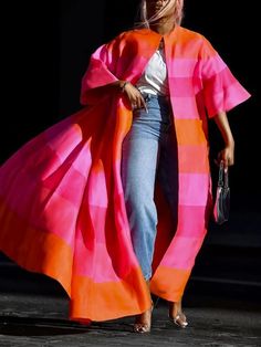 UOOZEE Look Kimono, Loose Kimono, Patchwork Cardigan, Striped Jacket, Casual Stripes, Looks Chic, Color Contrast, Color Rosa, Kimonos