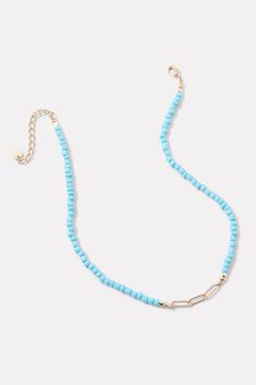 Give your look the perfect pop of color with the Ravyn choker necklace by EVEREVE, featuring turquoise beads and 14k gold plated chain details. | EVEREVE Women's Ravyn Turq Beaded Necklace, Turquoise Trendy Turquoise Choker Necklace, Trendy Turquoise Beaded Chain Jewelry, Trendy Turquoise Beaded Necklaces, Necklace Turquoise, Pop Of Color, Gold Plated Chains, Turquoise Beads, Choker, Choker Necklace