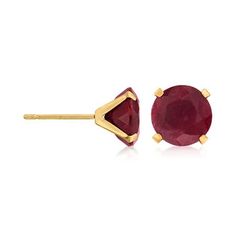 Ross-Simons - 4.90 ct. t. w. Ruby Martini Stud Earrings in 14kt Yellow Gold. Stand out in bold, beautiful red! Our 4.90 ct. t. w. round ruby stud earrings are the perfect touch of drama for everyday styling. Simply set in polished 14kt yellow gold. Post/clutch, ruby stud earrings. Ruby birthstones are the perfect gift for July birthdays. Classic Ruby Earrings In Yellow Gold, Red Round Diamond Cut Earrings, Ruby Stud Earrings, Ruby Earrings Studs, Ruby Birthstone, July Birthday, Martini, Ruby, Fine Jewelry