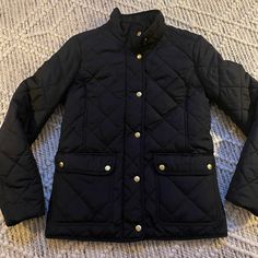 Jcrew Quilt Jacket. Women’s Xsmall. Black With Gold Buttons. Excellent Condition. Black Quilted Long Sleeve Jacket For Work, Black Quilted Jacket For Work, Fitted Black Quilted Jacket, Classic Black Quilted Jacket For Work, Womens Quilted Jacket, Quilt Jacket, Black Excellence, Jacket Women, Gold Buttons