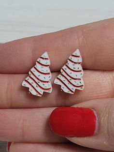 Laser cut acrylic Christmas tree snack cake earrings are 3/4 inches long. Engraved and hand painted. Studs are hypoallergenic and silver plated. For more of our holiday earrings: https://www.etsy.com/shop/AshlaDesigns?ref=seller-platform-mcnav§ion_id=26875419 Laser Engraved Christmas, Cake Earrings, Winter Earrings, Tree Cake, Christmas Tree Cake, Tree Cakes, Holiday Earrings, Earrings Christmas, Snack Cake