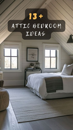 an attic bedroom with white walls and gray carpeting is featured in the article 13 + attic bedroom ideas