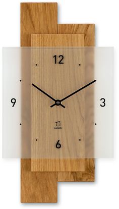 a clock made out of wood and glass with numbers on each side, in the shape of a rectangle