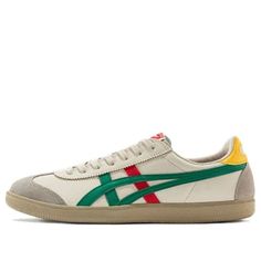 The Onitsuka Tiger Tokuten Shoes in 'White Beige Red Green' are a stylish and comfortable choice for everyday wear. Crafted from premium materials, these sneakers feature plush cushioning and a lightweight design for all-day comfort. The iconic tiger stripes and retro detailing add a touch of heritage to your look. Experience the perfect fusion of function and flair with every stride in these iconic Onitsuka Tiger Tokuten Shoes. Onitsuka Tiger is a renowned Japanese sports brand known for its st Casual Mom Style, Adidas Sneakers Mens, Limited Edition Sneakers, Green Sneakers, Shoe Inspo, Sports Sneakers, Onitsuka Tiger, Classic Women, Shoes Collection